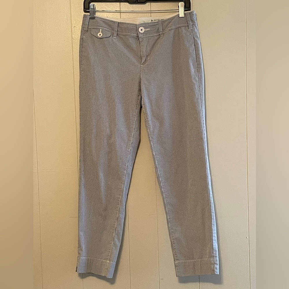 Anthropologie Paper Boy Mid-Rise Blue & White Pinstripe Cropped Pants